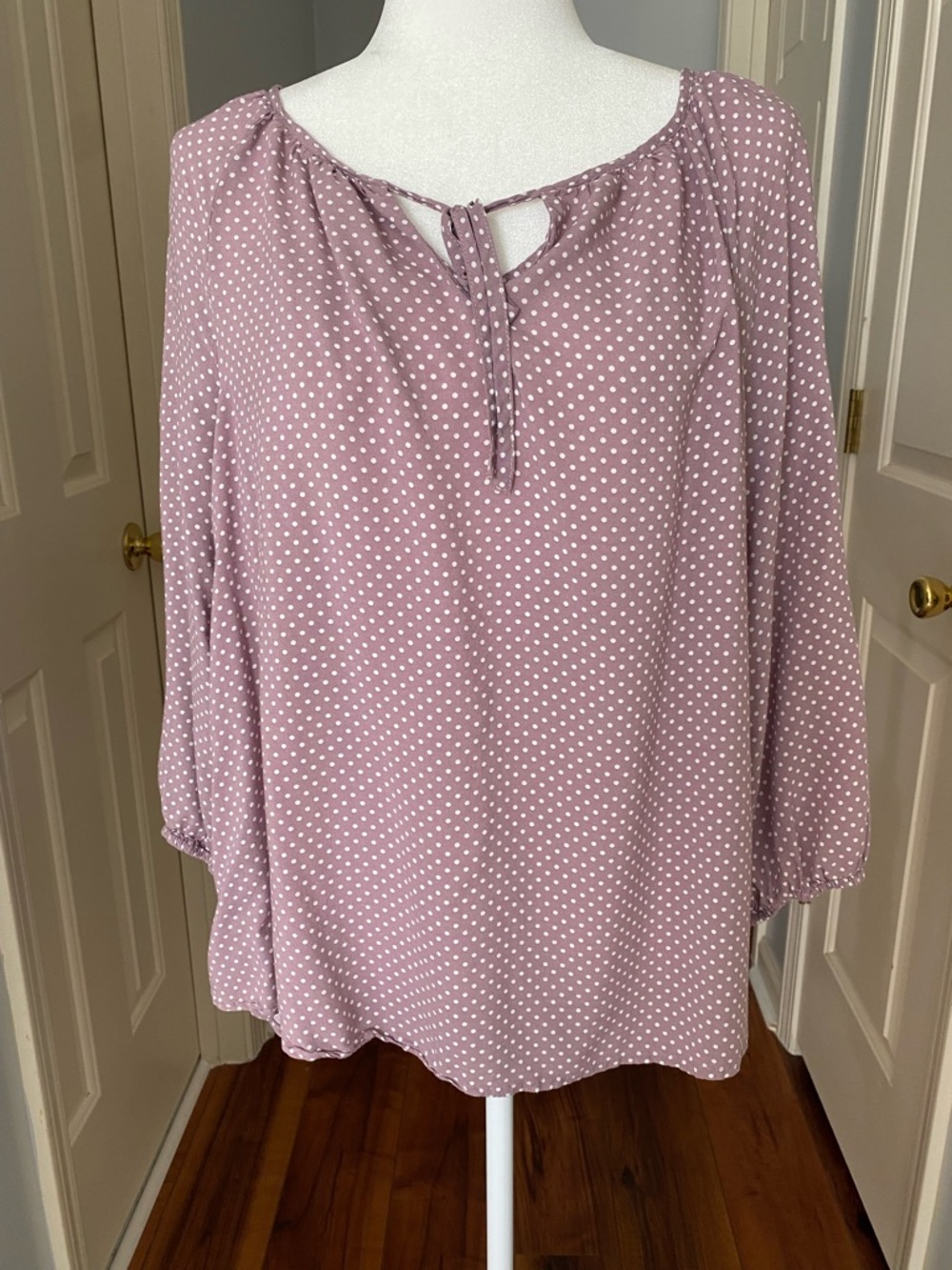 Fred David Dusty Mauve Polka Dot Tie-Neck Blouse